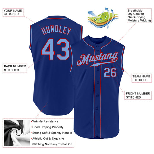 Custom Royal Light Blue-Red Authentic Sleeveless Baseball Jersey - Sky-Custom