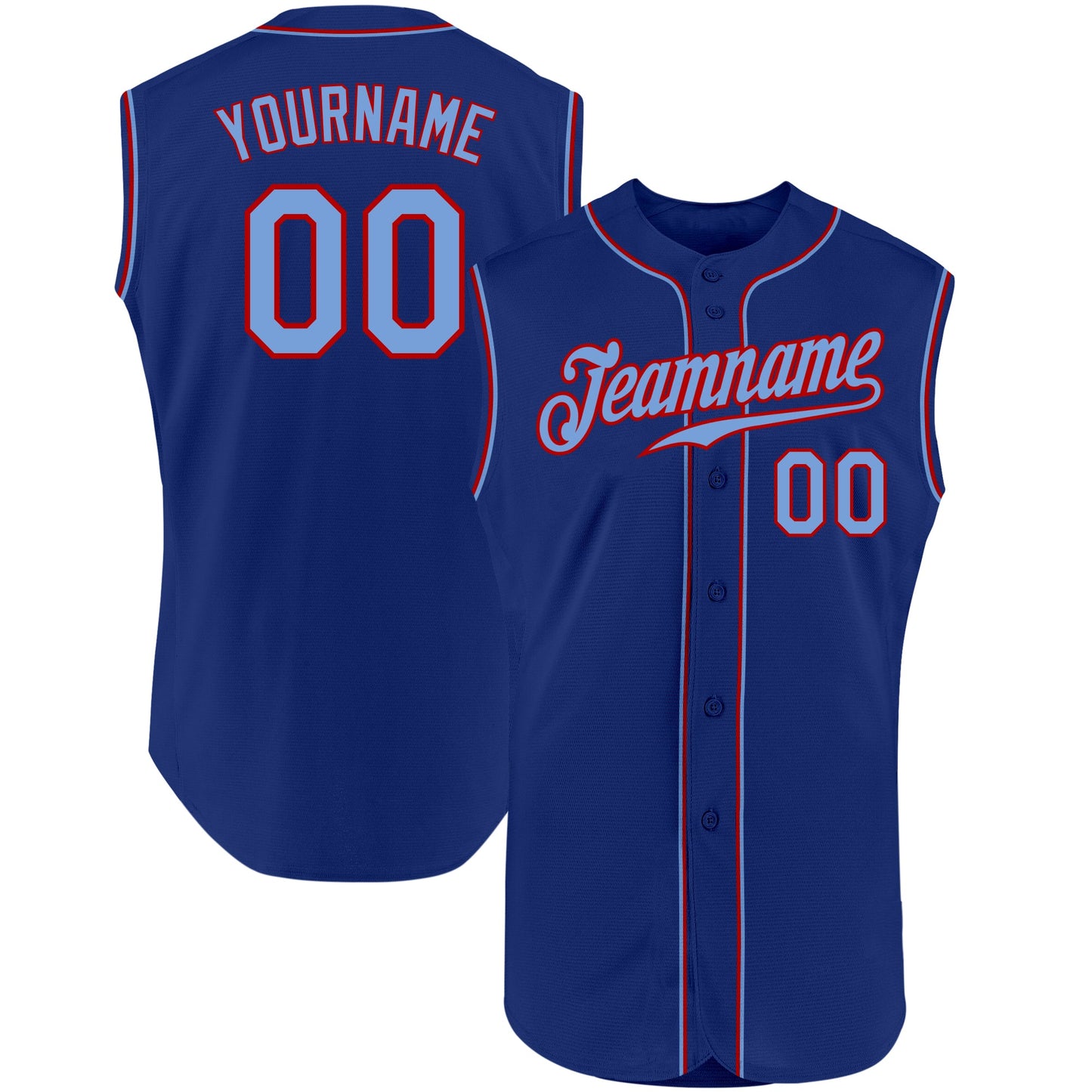 Custom Royal Light Blue-Red Authentic Sleeveless Baseball Jersey - Sky-Custom