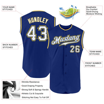 Custom Royal White-Gold Authentic Sleeveless Baseball Jersey - Sky-Custom