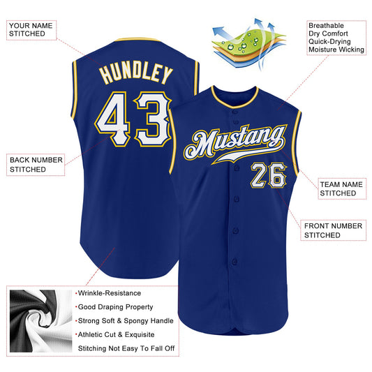 Custom Royal White-Gold Authentic Sleeveless Baseball Jersey - Sky-Custom