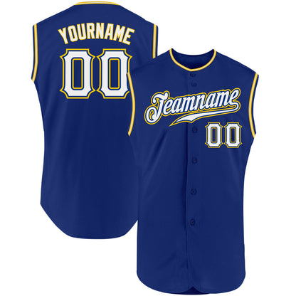 Custom Royal White-Gold Authentic Sleeveless Baseball Jersey - Sky-Custom