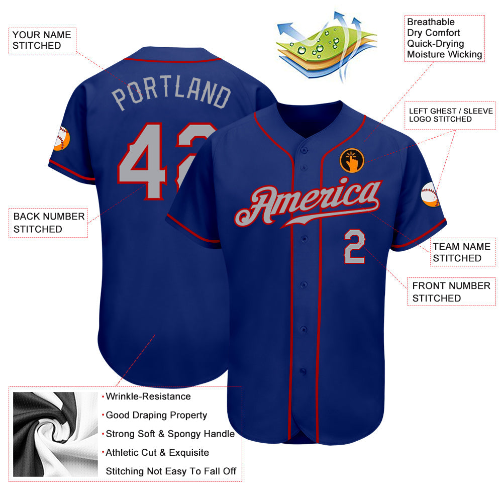 Custom Royal Gray-Red Authentic Baseball Jersey - Sky-Custom