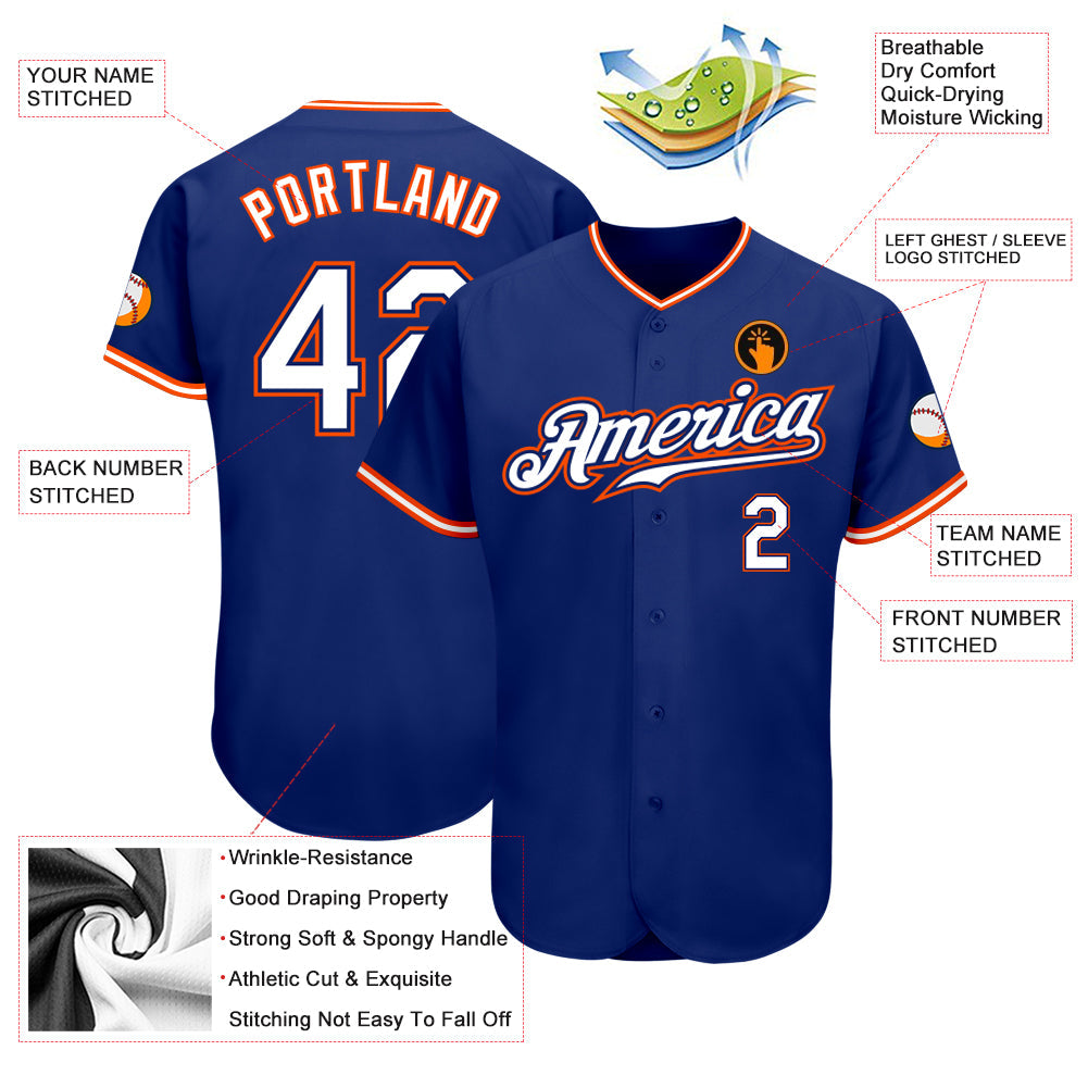 Custom Royal White-Orange Authentic Baseball Jersey - Sky-Custom