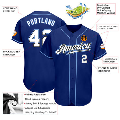Custom Royal White-Light Blue Authentic Baseball Jersey - Sky-Custom