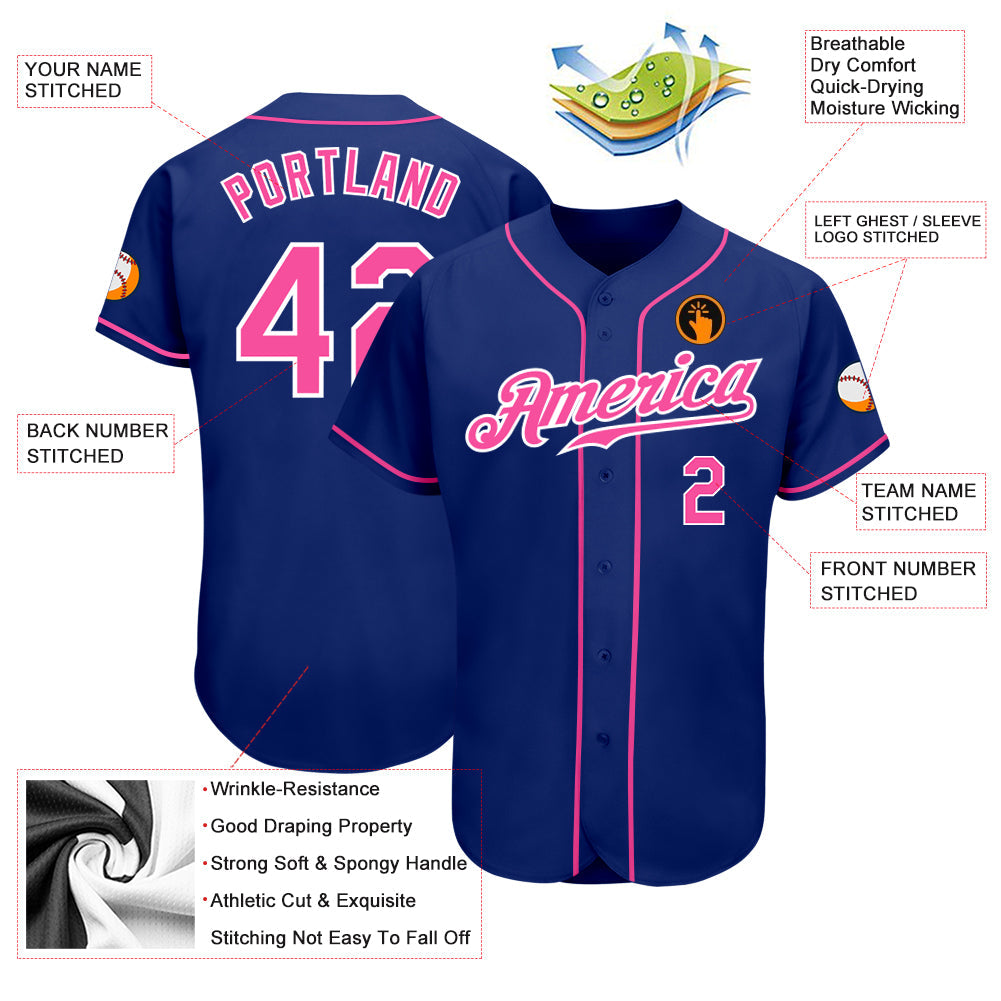 Custom Royal Pink-White Authentic Baseball Jersey - Sky-Custom