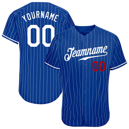 Custom Royal White Pinstripe White-Red Authentic Baseball Jersey - Sky-Custom