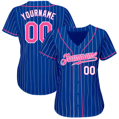 Custom Royal White Pinstripe Pink-White Authentic Baseball Jersey - Sky-Custom