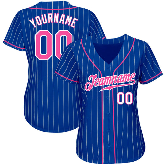 Custom Royal White Pinstripe Pink-White Authentic Baseball Jersey - Sky-Custom