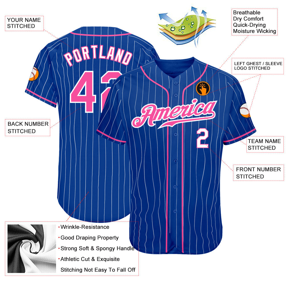 Custom Royal White Pinstripe Pink-White Authentic Baseball Jersey - Sky-Custom