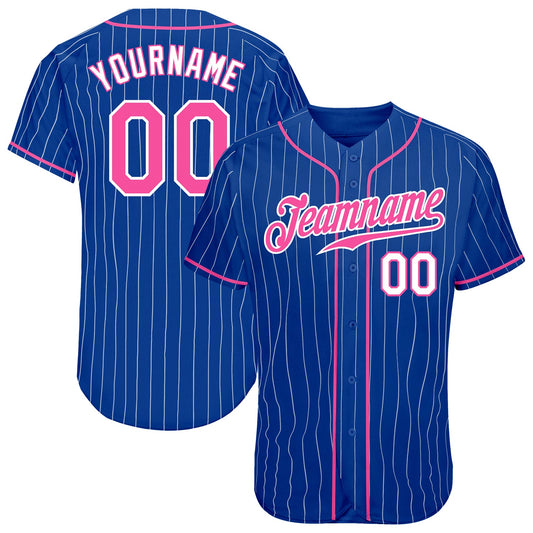 Custom Royal White Pinstripe Pink-White Authentic Baseball Jersey - Sky-Custom