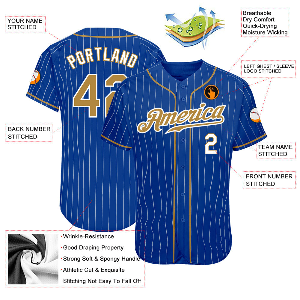 Custom Royal White Pinstripe Old Gold-White Authentic Baseball Jersey - Sky-Custom