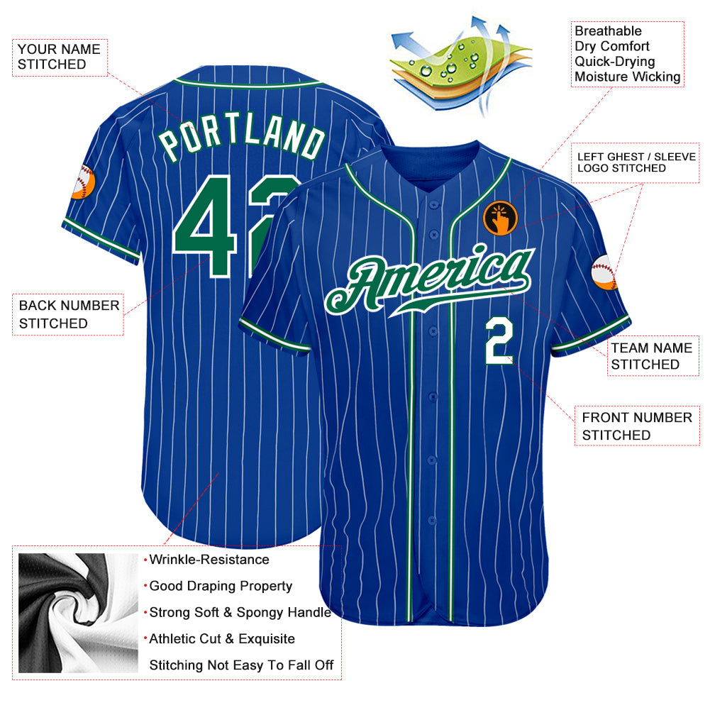 Custom Royal White Pinstripe Kelly Green-White Authentic Baseball Jersey - Sky-Custom