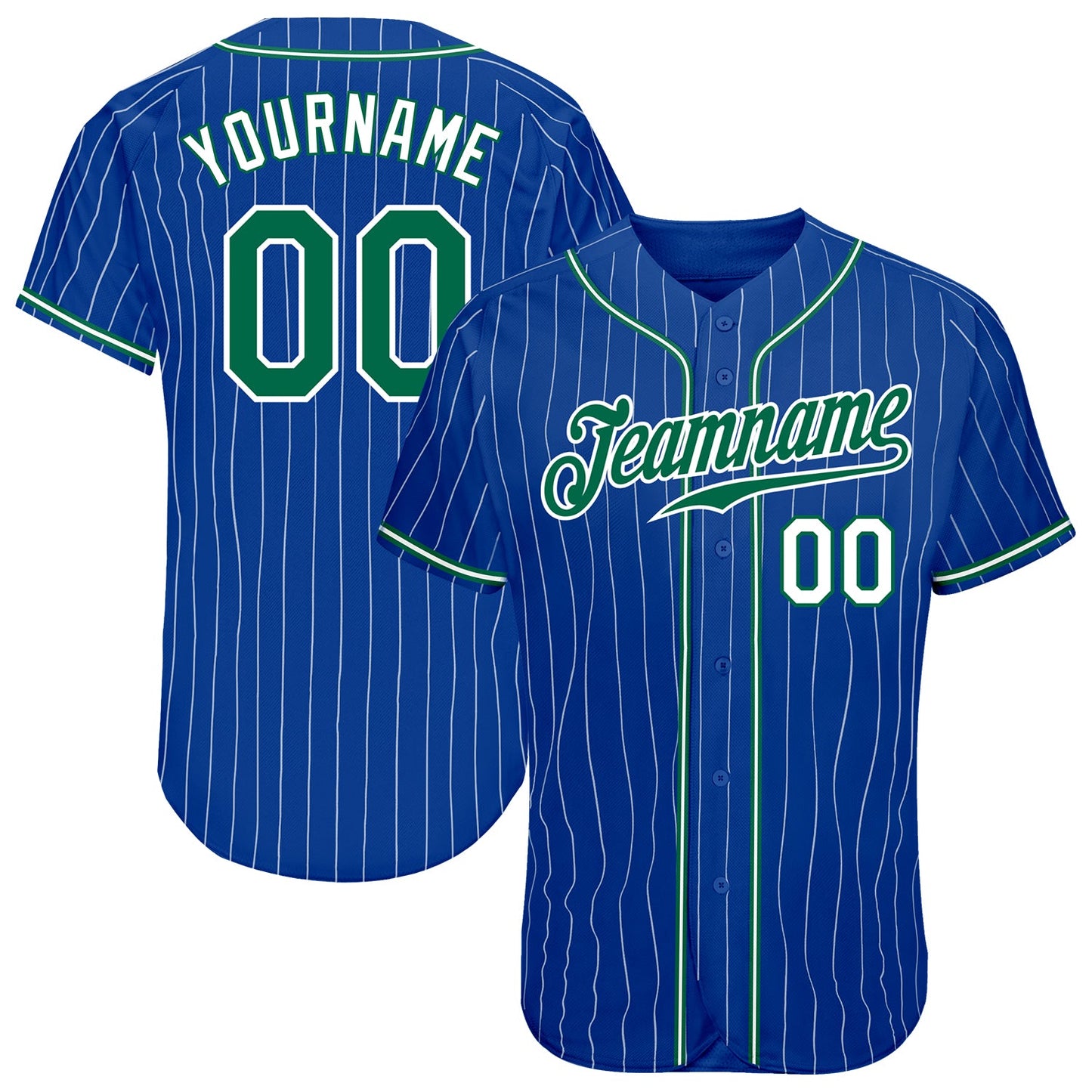 Custom Royal White Pinstripe Kelly Green-White Authentic Baseball Jersey - Sky-Custom
