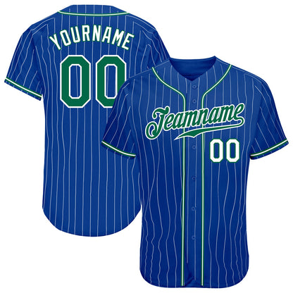 Custom Royal White Pinstripe Kelly Green-White Authentic Baseball Jersey - Sky-Custom