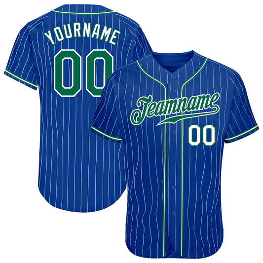 Custom Royal White Pinstripe Kelly Green-White Authentic Baseball Jersey - Sky-Custom