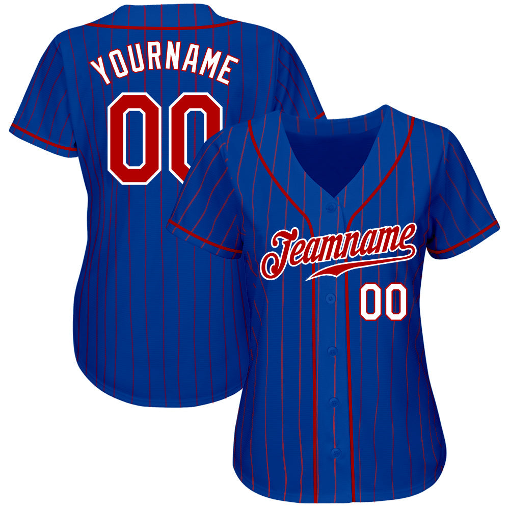 Custom Royal Red Pinstripe Red-White Authentic Baseball Jersey - Sky-Custom