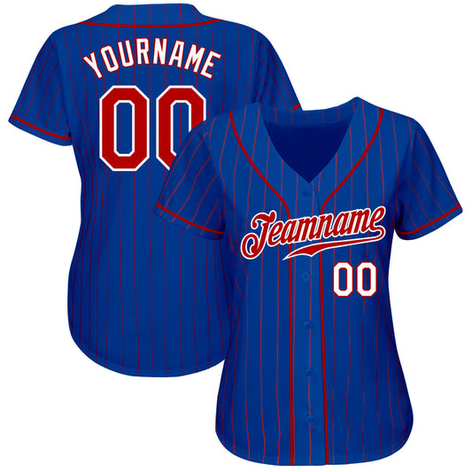 Custom Royal Red Pinstripe Red-White Authentic Baseball Jersey - Sky-Custom