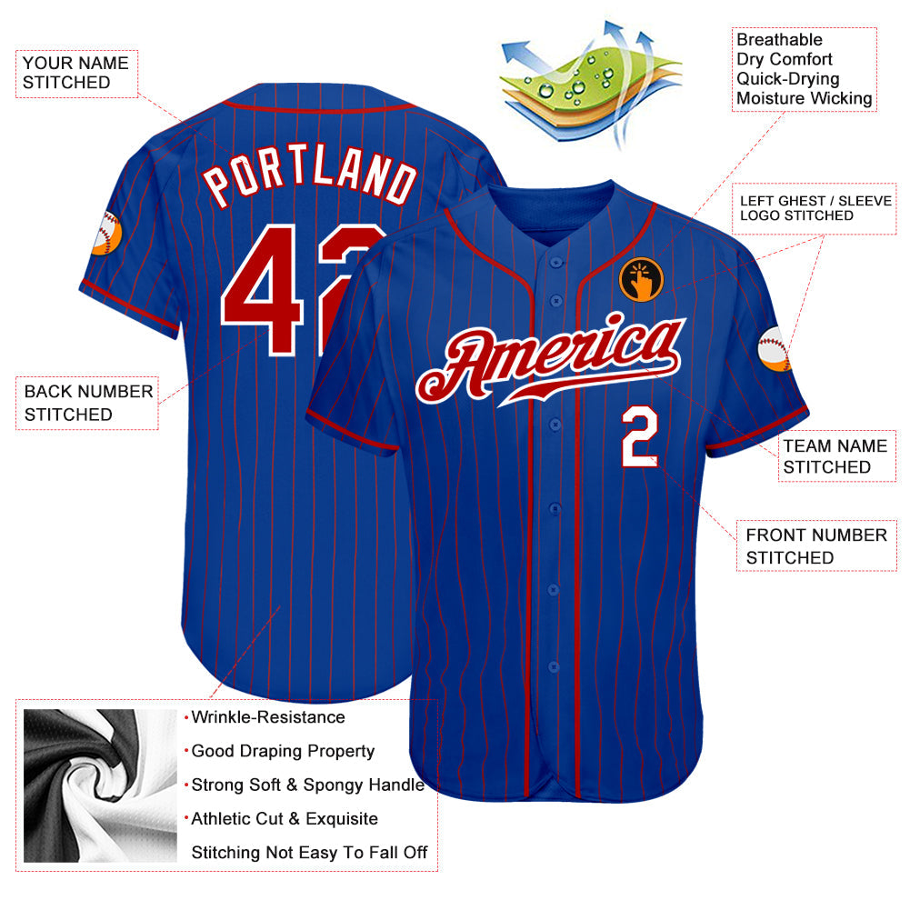 Custom Royal Red Pinstripe Red-White Authentic Baseball Jersey - Sky-Custom