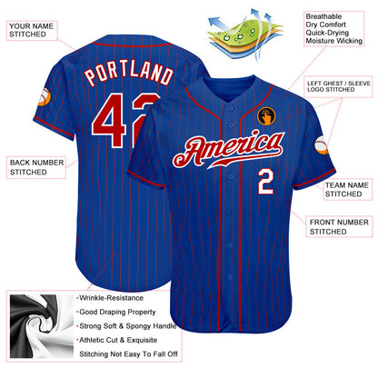 Custom Royal Red Pinstripe Red-White Authentic Baseball Jersey - Sky-Custom