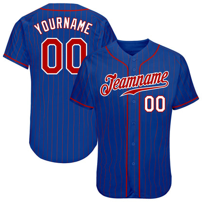 Custom Royal Red Pinstripe Red-White Authentic Baseball Jersey - Sky-Custom