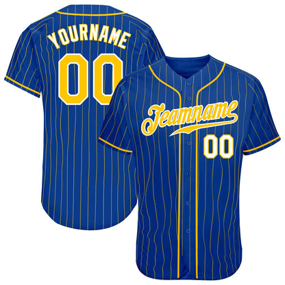 Custom Royal Gold Pinstripe Gold-White Authentic Baseball Jersey - Sky-Custom