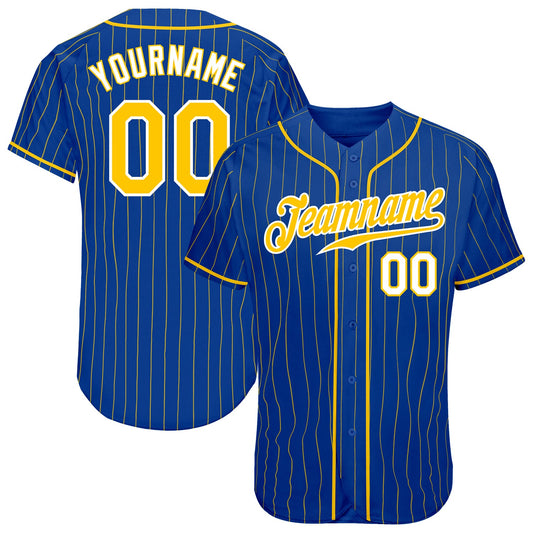 Custom Royal Gold Pinstripe Gold-White Authentic Baseball Jersey - Sky-Custom