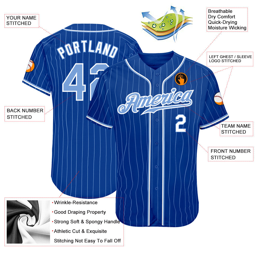 Custom Royal Light Blue Pinstripe Light Blue-White Authentic Baseball Jersey - Sky-Custom