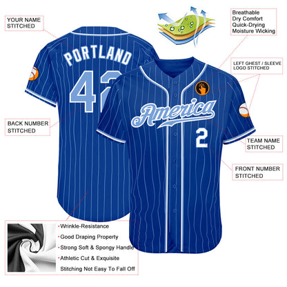 Custom Royal Light Blue Pinstripe Light Blue-White Authentic Baseball Jersey - Sky-Custom