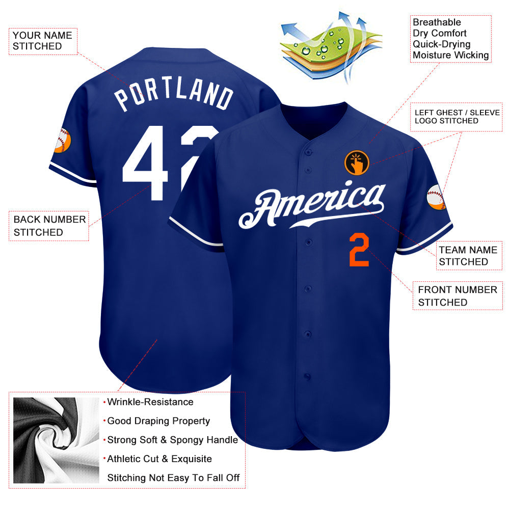 Custom Royal White-Orange Authentic Baseball Jersey - Sky-Custom
