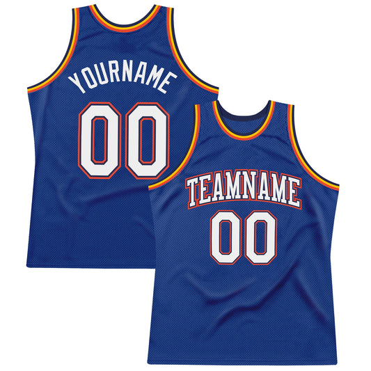 Custom Royal White-Orange Authentic Throwback Basketball Jersey - Sky-Custom