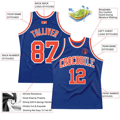 Custom Royal Orange-White Authentic Throwback Basketball Jersey - Sky-Custom