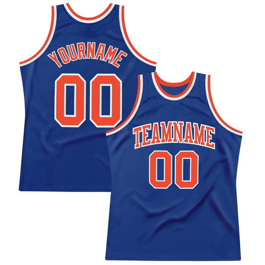 Custom Royal Orange-White Authentic Throwback Basketball Jersey - Sky-Custom