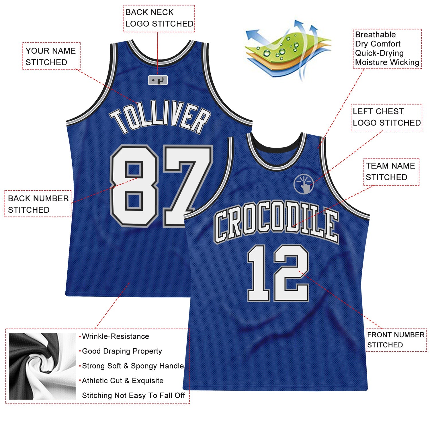 Custom Royal White-Black Authentic Throwback Basketball Jersey - Sky-Custom