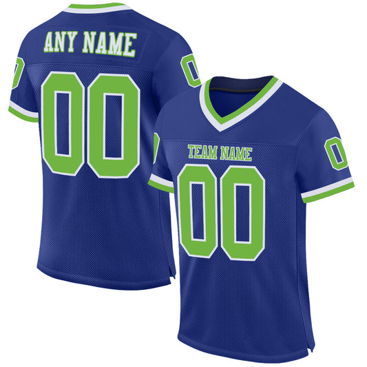 Custom Royal Neon Green-White Mesh Authentic Throwback Football Jersey - Sky-Custom