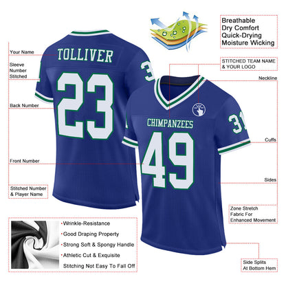 Custom Royal White-Kelly Green Mesh Authentic Throwback Football Jersey - Sky-Custom
