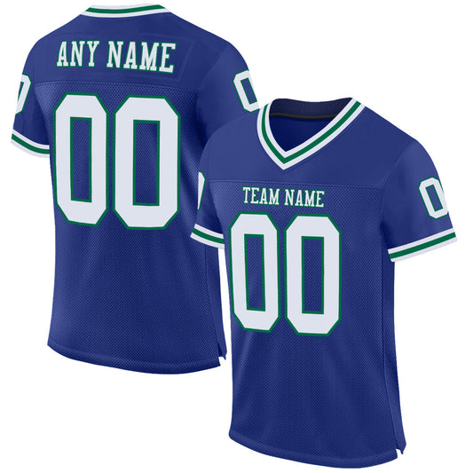 Custom Royal White-Kelly Green Mesh Authentic Throwback Football Jersey - Sky-Custom