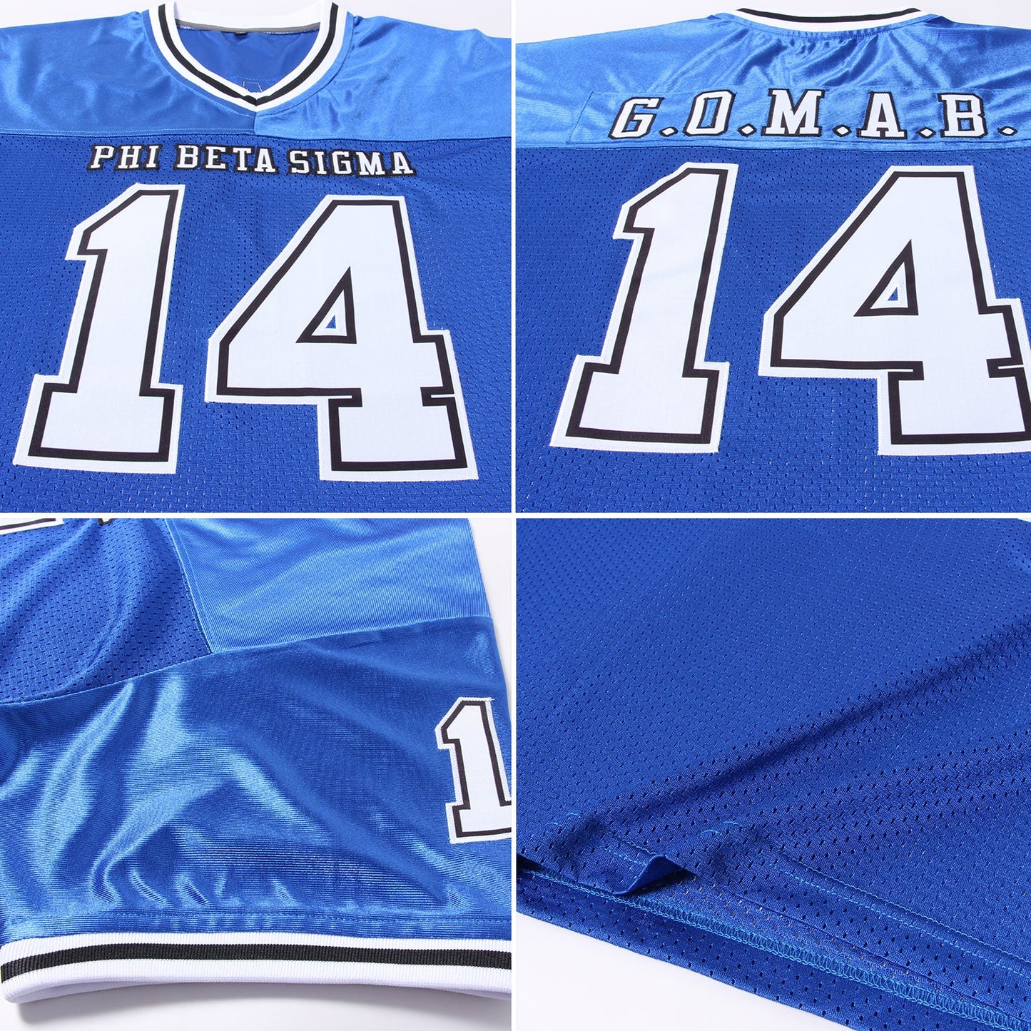 Custom Royal White-Black Mesh Authentic Throwback Football Jersey - Sky-Custom