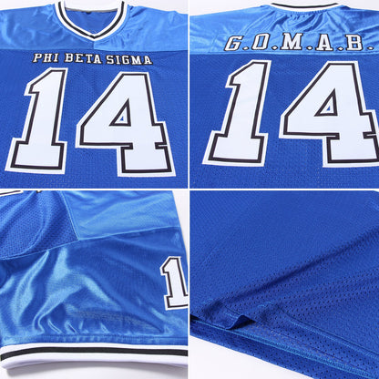 Custom Royal White-Black Mesh Authentic Throwback Football Jersey - Sky-Custom