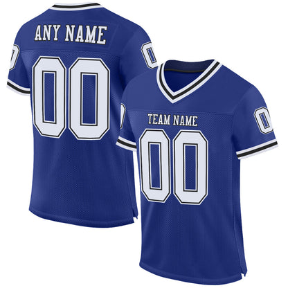 Custom Royal White-Black Mesh Authentic Throwback Football Jersey - Sky-Custom