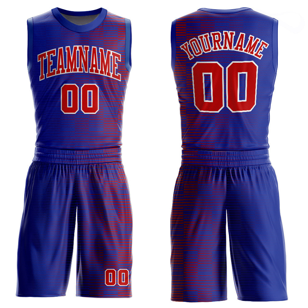 Custom Royal Red-White Round Neck Sublimation Basketball Suit Jersey - Sky-Custom