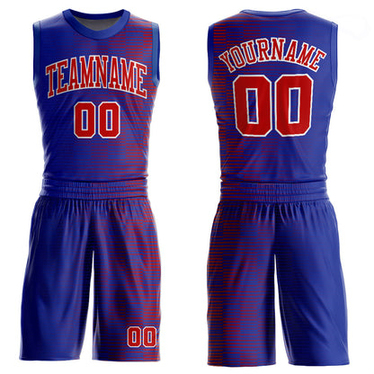 Custom Royal Red-White Round Neck Sublimation Basketball Suit Jersey - Sky-Custom