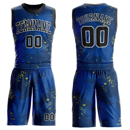 Custom Royal Black-Gold Round Neck Sublimation Basketball Suit Jersey - Sky-Custom