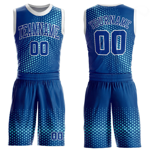 Custom Royal Royal-Teal Round Neck Sublimation Basketball Suit Jersey - Sky-Custom