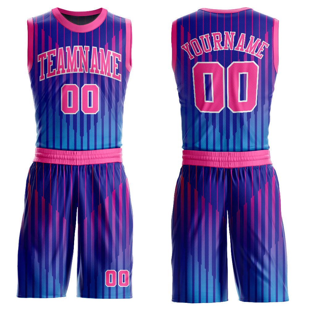 Custom Royal Pink-White Round Neck Sublimation Basketball Suit Jersey - Sky-Custom