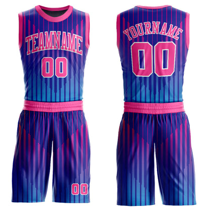 Custom Royal Pink-White Round Neck Sublimation Basketball Suit Jersey - Sky-Custom