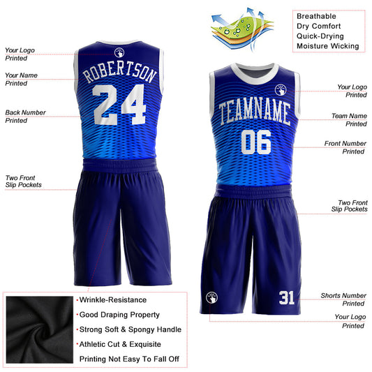 Custom Royal White-Navy Round Neck Sublimation Basketball Suit Jersey - Sky-Custom