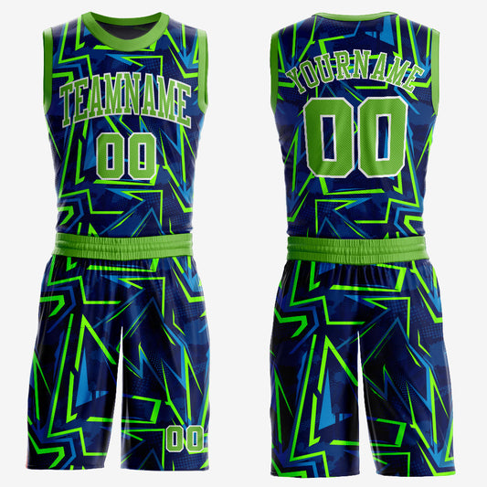 Custom Royal Neon Green-White Music Festival Round Neck Sublimation Basketball Suit Jersey - Sky-Custom