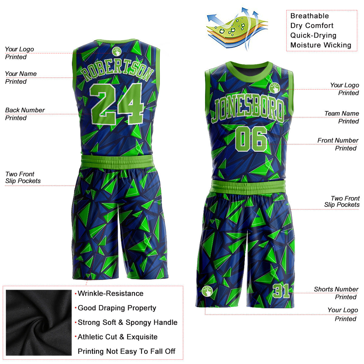 Custom Royal Neon Green-White Round Neck Sublimation Basketball Suit Jersey - Sky-Custom