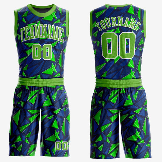 Custom Royal Neon Green-White Round Neck Sublimation Basketball Suit Jersey - Sky-Custom