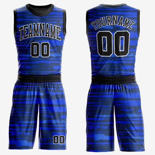 Custom Royal Black-White Round Neck Sublimation Basketball Suit Jersey - Sky-Custom
